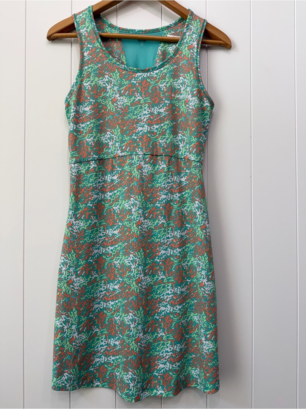 Columbia PFG Sleeveless Tank Dress Green & Coral Printed Women’s Size Small